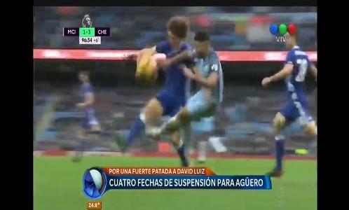 Cuatro fechas de suspensión para Agüero por la patada a David Luiz