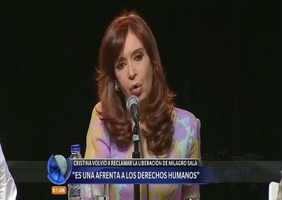 Cristina Fernández: "La prisión de Milagro Sala es una afrenta a los derechos humanos"
