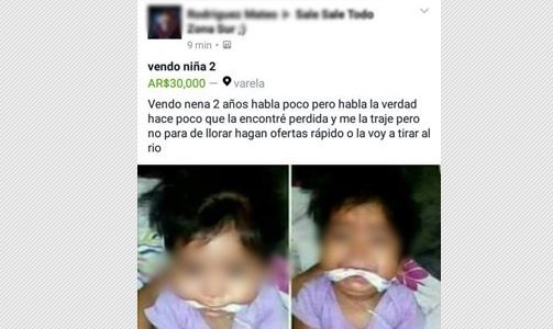 Causa indignación la venta de una nena de 2 años en Facebook