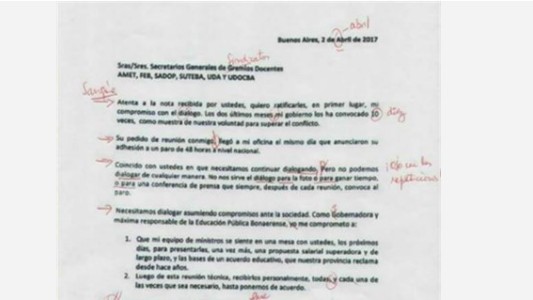 Se viralizó una carta de Vidal corregida por una docente