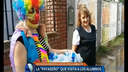 La Pampa: la "payaseño" que lleva alegría a los chicos en medio de la inundación