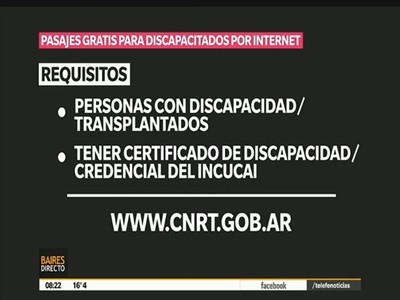 Pasajes para discapacitados, por internet