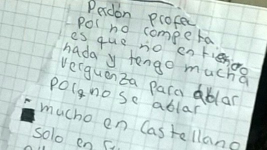"No sé hablar castellano, sólo guaraní": la carta del chico que pidió perdón por no poder completar la tarea