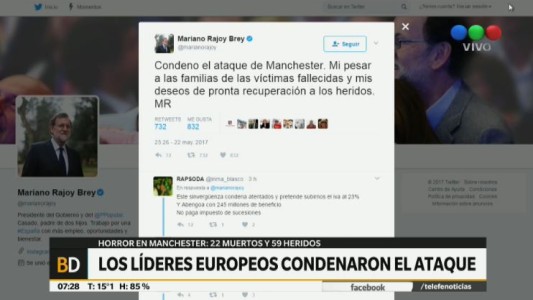 Líderes mundiales expresaron sus condolencias por el atentado en Manchester