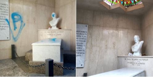 Restauraron el mausoleo de Raúl Alfonsín tras el ataque