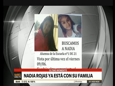Apareció Nadia Rojas sana y salva
