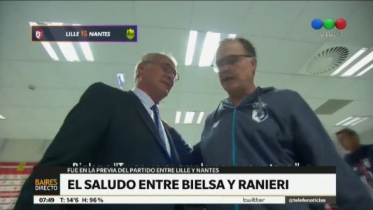 El saludo de Marcelo Bielsa y Claudio Ranieri en un breve cruce en Francia