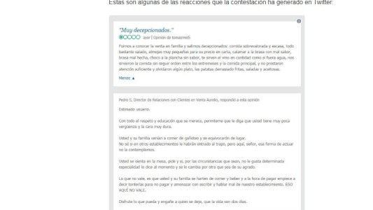 Un restaurante destruyó a un cliente que se había quejado de la comida