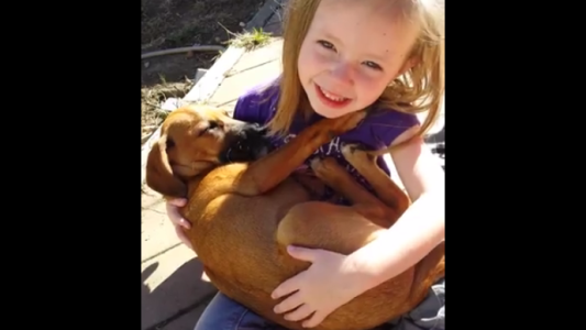 El tierno video viral de una nena con su perro adoptado