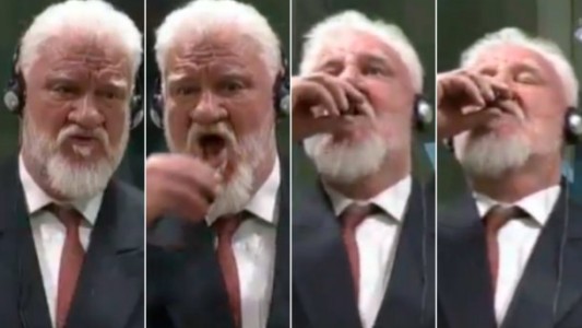 Video escalofriante: el momento en el que el criminal bosnio croata Slobodan Praljak toma veneno y se suicida en el Tribunal de La Haya