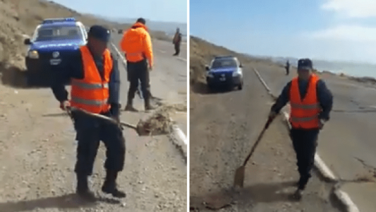 Filman a policías de Santa Cruz tapando con tierra los baches en las rutas