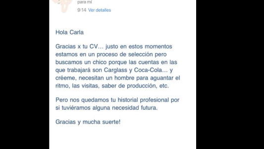 La respuesta machista y discriminatoria de una empresa a una chica que mandó su CV buscando trabajo