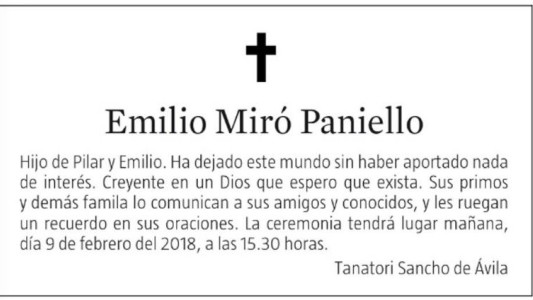 "Ha dejado este mundo sin haber aportado nada de interés", el curioso aviso funebre que un hombre pidió que publiquen al morir