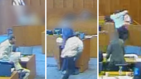 Video: un mafioso intentó matar a un testigo durante un juicio y fue abatido por la policía