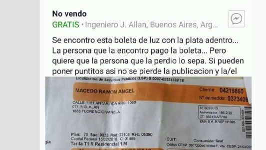 Encontró una boleta de Edesur a punto de vencer con todo el dinero, la pagó y se hizo viral