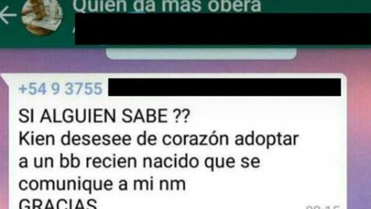 Polémica en Misiones: una adolescente ofreció a su bebé en un grupo de WhatsApp