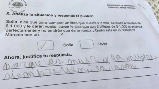 “Es mujer y las mujeres siempre tienen la razón”: la GENIAL respuesta de un nene en un problema matemático