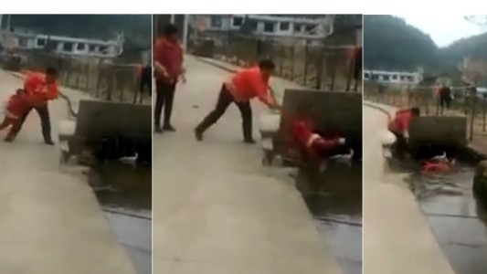 Indignante video: mujer tiró a un nene a un canal