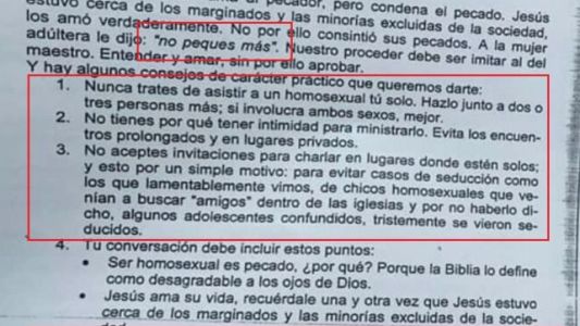 La terrible guía que repartieron en una escuela de Paraná para aprender "a tratar a los homosexuales"