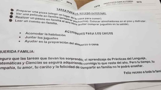 “Realizar un paseo en familia”: la tarea que dio una maestra de Bella Vista a sus alumnos y se volvió viral