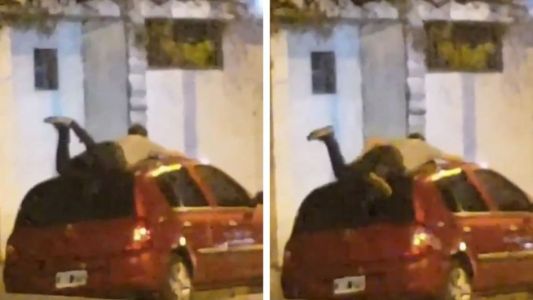 El hombre que se tiró arriba del auto para "salvarlo" del granizo