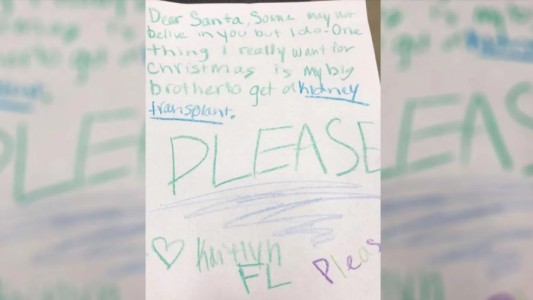 La emotiva carta de la nena que le pidió a Papá Noel un riñón para su hermano