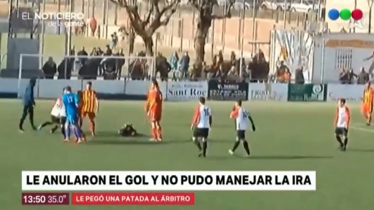 Le anularon un gol de último minuto y derribó al árbitro de una patada mortal
