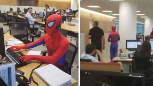 Renunció a su trabajo y el último día fue disfrazado del Hombre Araña