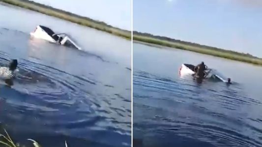Dramático rescate del intendente de Capdevila tras caer con su camioneta al agua