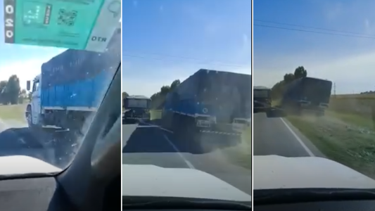 Locura en la ruta: grabaron a un camión a toda velocidad por la banquina