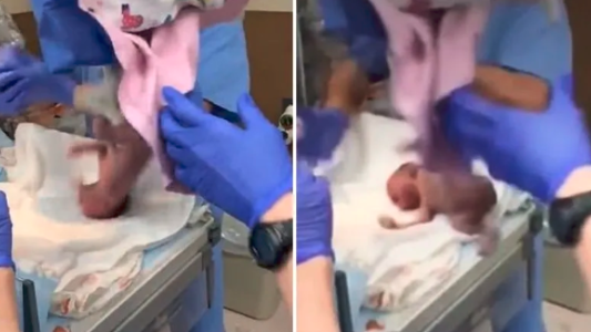 Video: el momento en el que un médico deja caer a un bebé recién nacido
