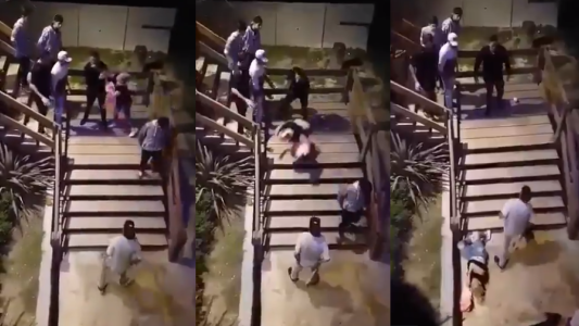 Impresionante video del momento en que un patovica tiró a una chica por una escalera: "¿Alguien más quiere?"