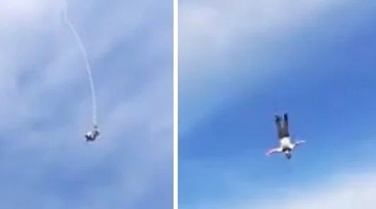 Video: el momento que un hombre saltó desde 50 metros, se cortó la cuerda y se salvó de milagro