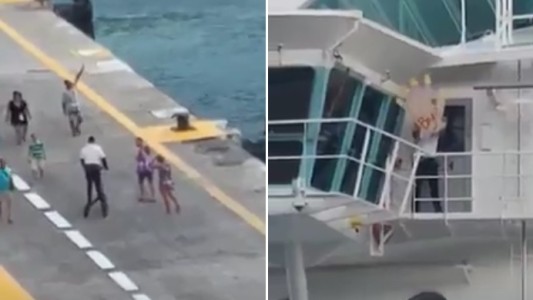 ¿Cargada? Tripulante de un crucero saluda con una mano gigante a pasajeros que llegan tarde