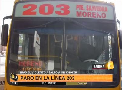 Paro de línea 203 por violento asalto a un chofer