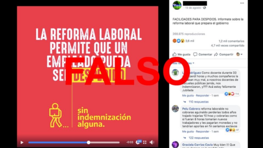 Es falso que la reforma laboral propuesta por el Gobierno “permite que un empleado pueda ser despedido sin indemnización alguna”