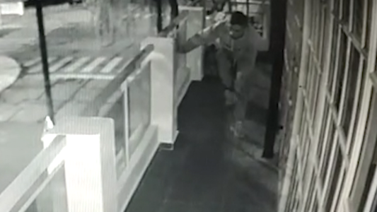 El momento en que un ladrón trepa al balcón y roba un departamento