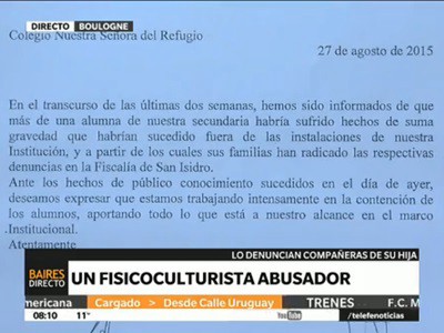 Comunicado del colegio sobre el fisicoculturista abusador
