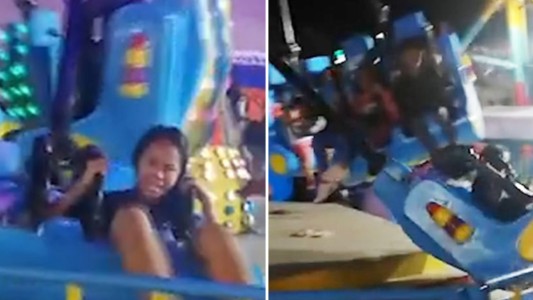 El video del momento en que se rompe un juego mecánico y dos nenes salen volando