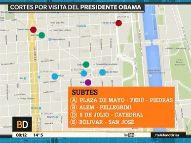 Los cortes en la ciudad por la visita de Obama