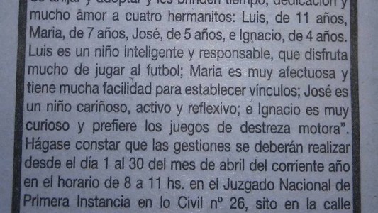 Juzgado ofrece cuatro hermanitos en adopción
