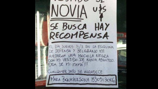 Le robaron el vestido de novia y lo busca por las redes