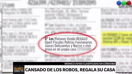 Córdoba: cansado de la inseguridad, puso un aviso para "regalar" su casa