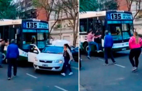 Video: un automovilista fue detenido por atacar con una llave inglesa a un colectivero
