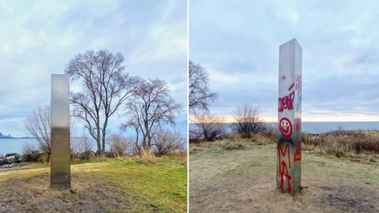 Resurge el misterio: apareció un monolito en Canadá y lo vandalizaron