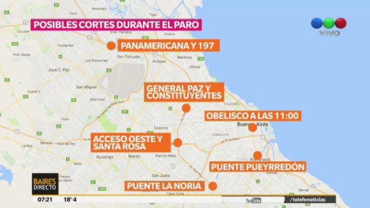 Los cortes previstos durante el paro general del jueves