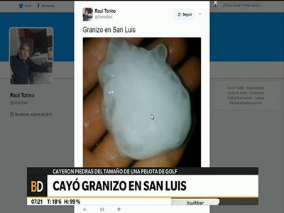 Fuerte granizo en varias localidades de San Luis