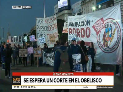 Protesta en el obelisco de los empleados de Pepsico