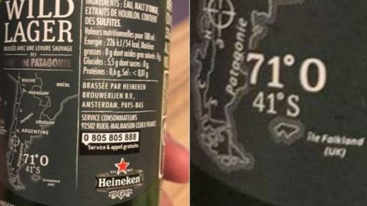 Una etiqueta de cerveza muestra a las Malvinas como territorio británico