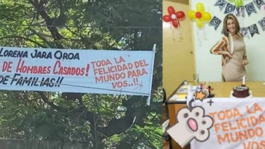 Le pusieron un pasacalles para acusarla de "roba maridos", bajó el cartel y lo usó en su festejo de cumpleaños